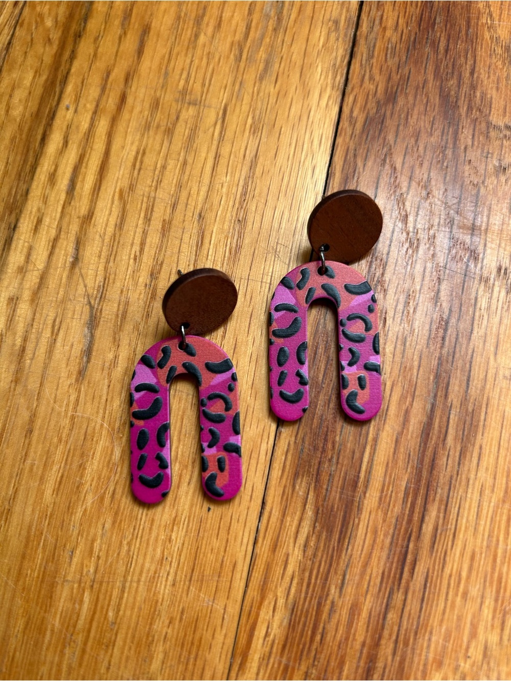 Pink Leopard Print Arch Earrings